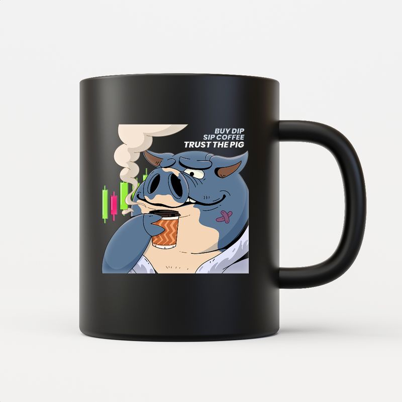 NIKEPIG "Buy the Dip, Sip Coffee, Trust the Pig" Crypto Mug